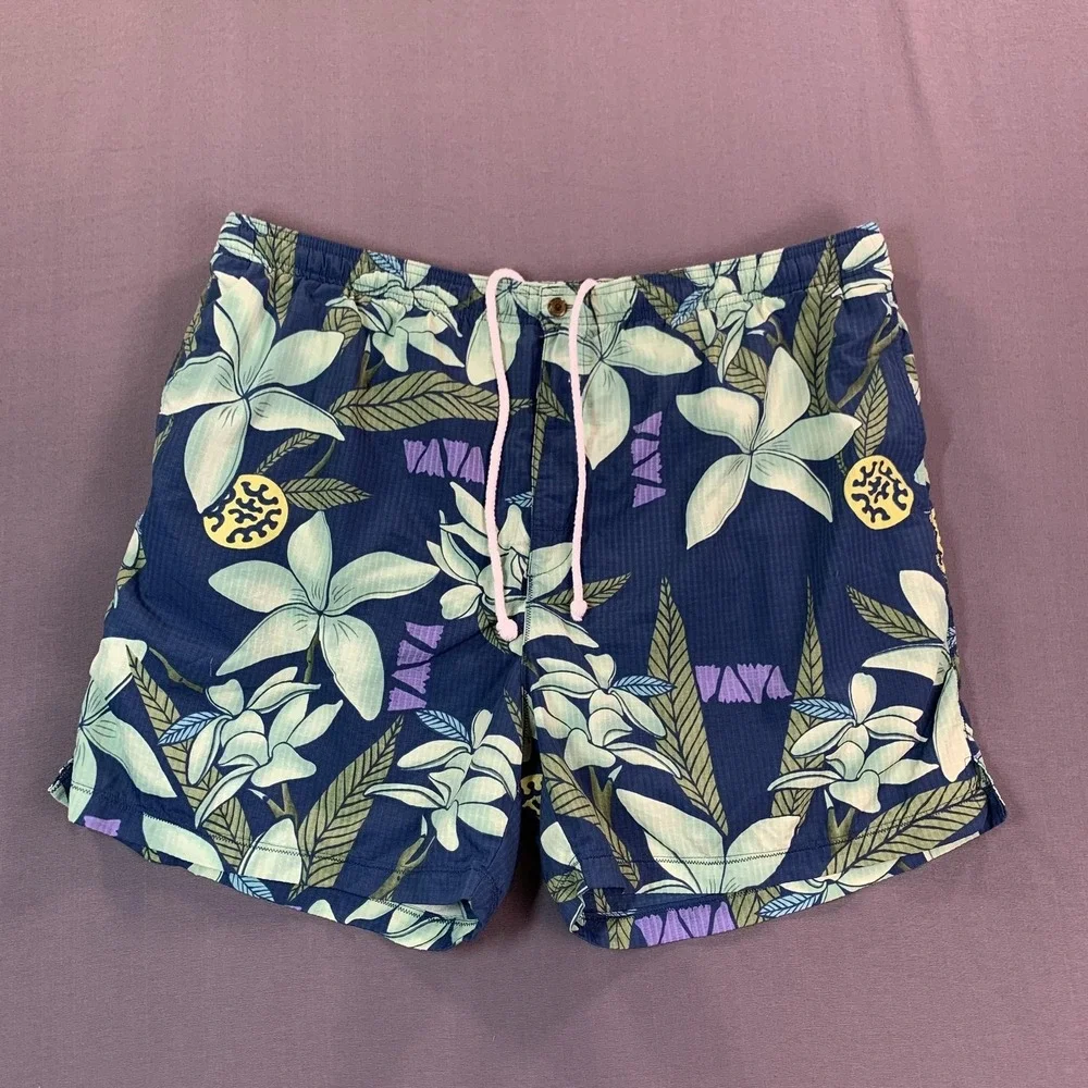 Tommy Bahama Swim Trunks Mens 2XL Blue Hawaiian Floral Mesh Lined Drawstring 42